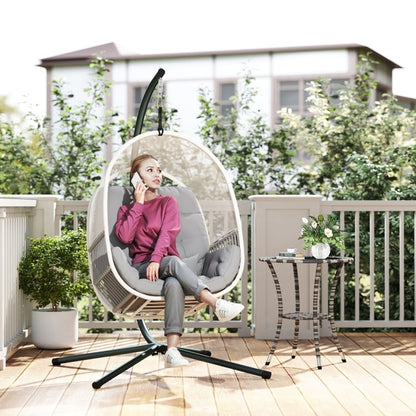 Hängesessel mit Gestell, Eiförmiger Hängeschaukel mit weichem, Outdoor, Terrasse, Garten, Hellgrau