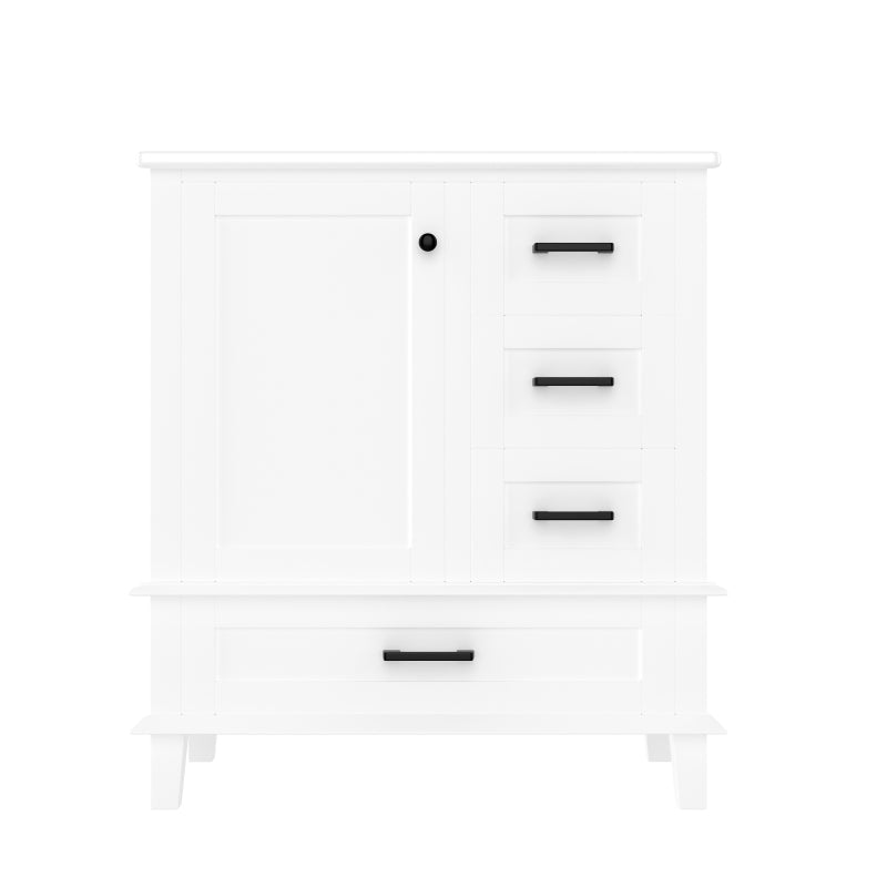 76x46x83,5cm Bodenstehender Badezimmerschrank mit Waschbecken, Waschtisch, komplett lackiert, Türregal, drei geräuschlose Schubladen, integriertes Keramikwaschbecken, weiß