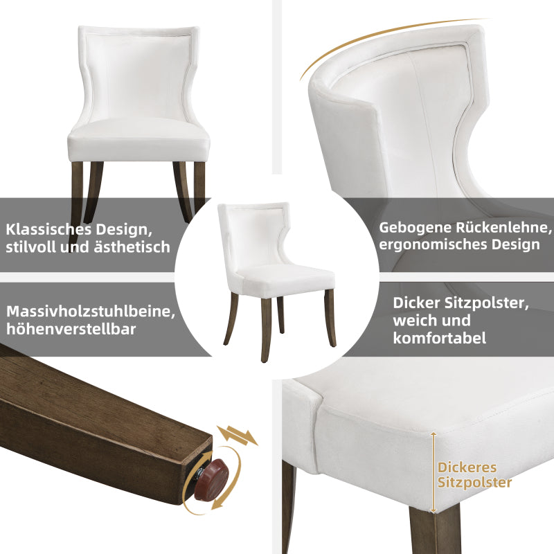 Esszimmerstuhl aus Samt, 2er-Set mit Massivholzbeinen, dickem Kissen, verstellbaren Beinen, Beige