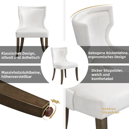 Esszimmerstuhl aus Samt, 2er-Set mit Massivholzbeinen, dickem Kissen, verstellbaren Beinen, Beige