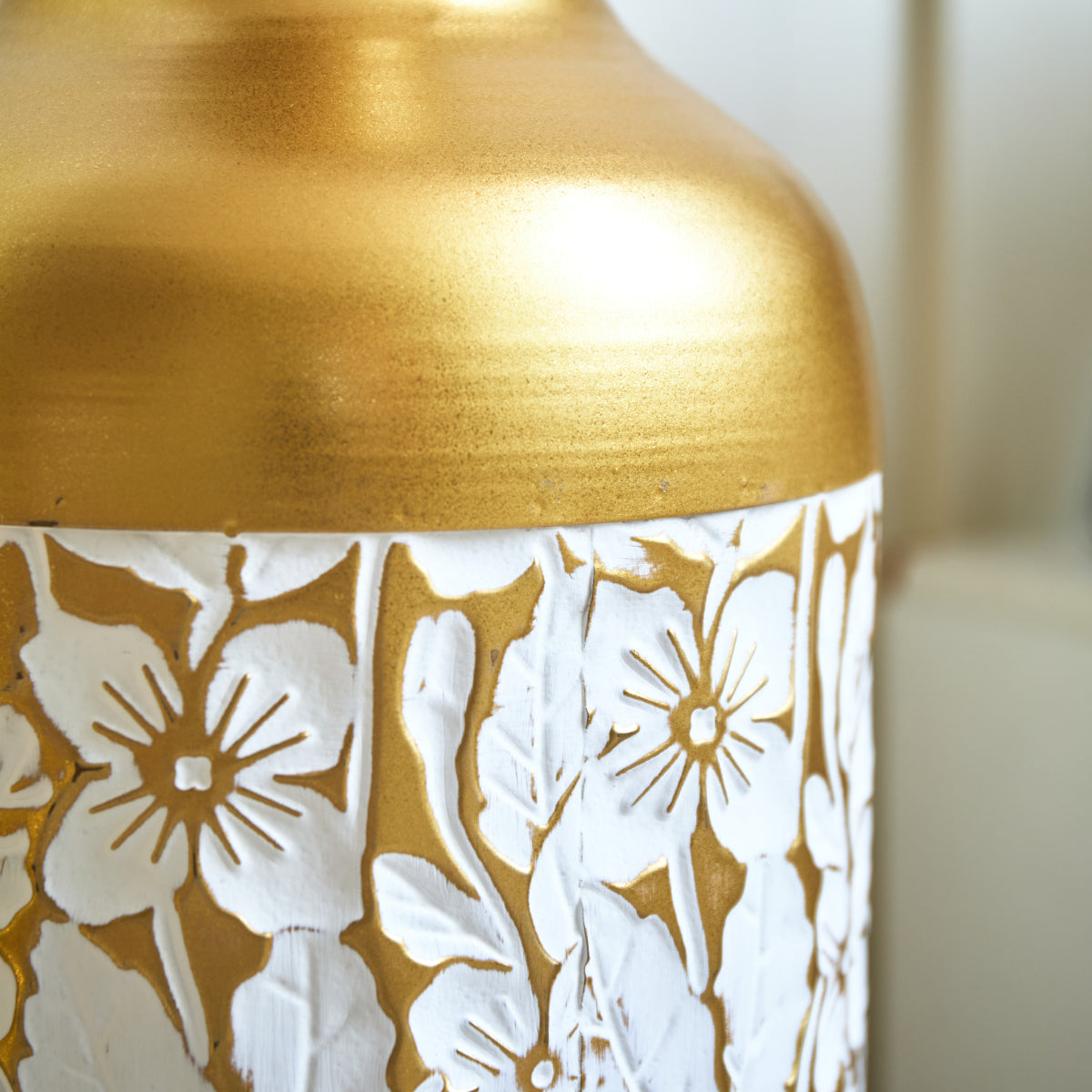 3er Set Bodenvase Metall, Weiß-Gold, Retro Stil, 83/65/50 cm hoch