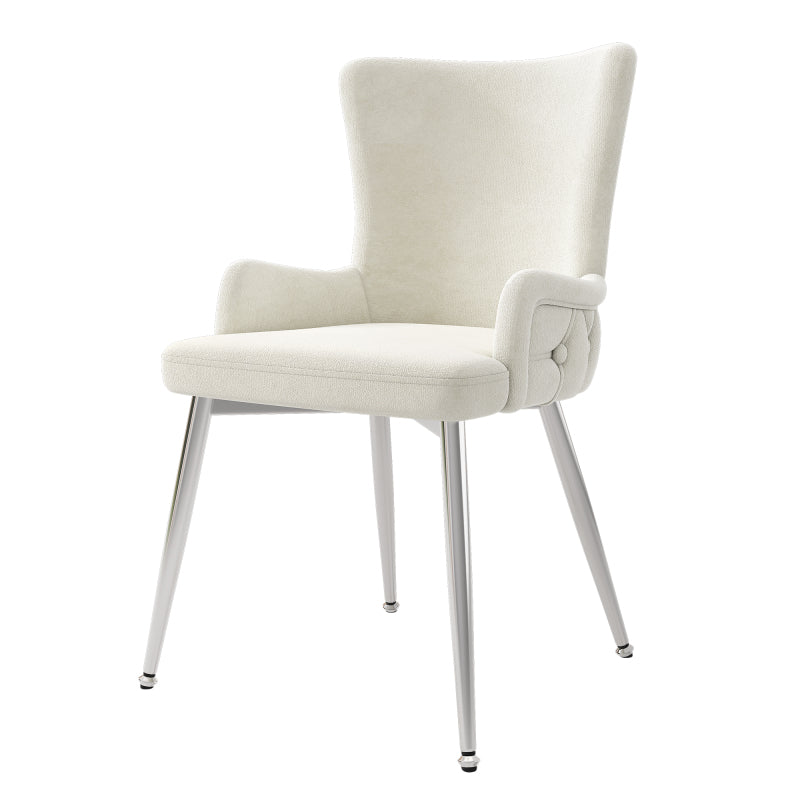 Samt-Esszimmerstuhl, 4er-Set, Loungesessel mit vier silberfarbenen Metallstützbeinen, Beige