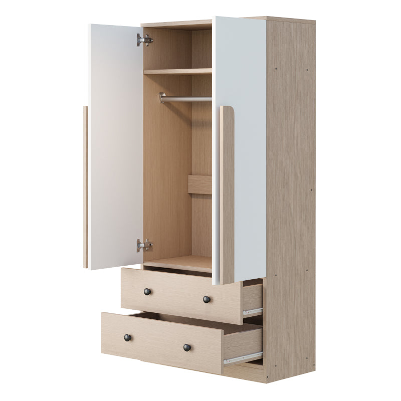 Kleiderschrank 70*40*170cm, Doppeltüren-Design, mit Schubladen und Ablagefächern, holzfarbe+weiß
