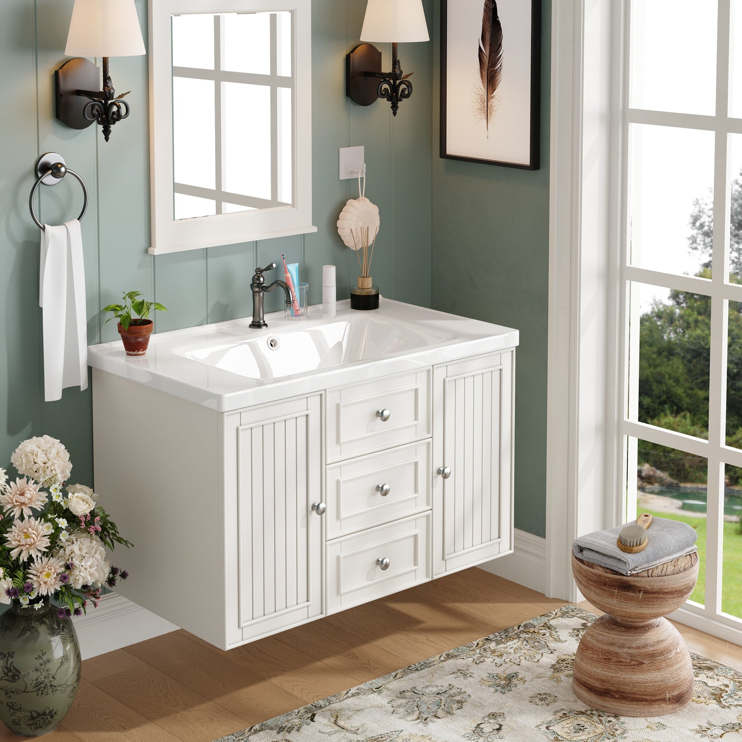 Badezimmerschrank mit Waschbecken,weiß