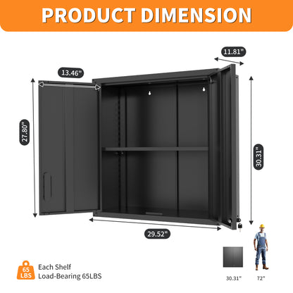 Metall-Wandschrank mit Türverschluss & Ablage - Robust, Umweltfreundlich, Ideal für Garage, Werkstatt & Büro - Ohne Holz, Kein Formaldehyd, Haustier- & Familiegeeignet, H77 cm × B75 cm × T30 cm