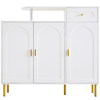 Kommode/Sideboard/Schuhschrank mit Metallgriffen, 1 Schublade und 3 Türen, auf Metallfüßen, Weiß. Maße: B120 × H92 × T35 cm