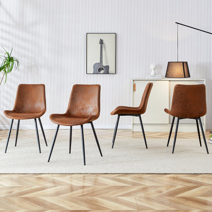 4er-Set Esszimmerstühle Braun Atmungsaktive Tech-Fabric Modernes Design mit verbreiterter Sitzfläche und rutschfesten Metallfüßen