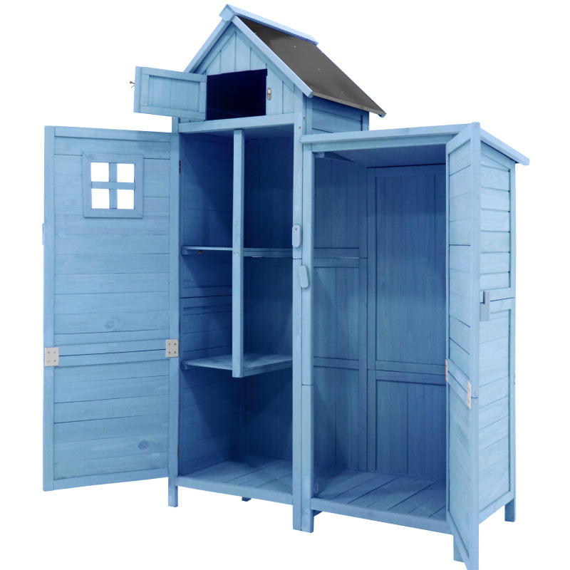 Gerätehaus Gartenschrank Geräteschuppen Geräteschrank, BxT: 118x54 cm, 118 x 54 x 173 cm (BxTxH), wetterfest, Holz, Blau, PVC-Dach (Set, 1 St., 1 x Geräteschrank)