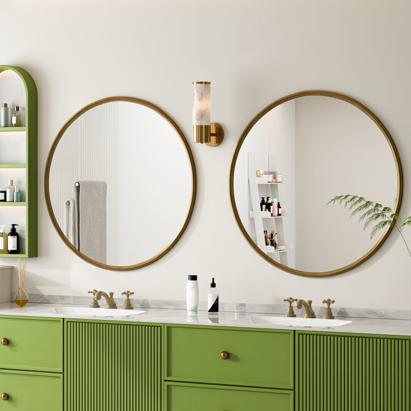 80CM Bronze Round Mirror, Bathroom Mirror for Wall, Round Wall Mirror Metal Frame, for Wall, Living Room, Bedroom, Vanity, Entryway, Hallway