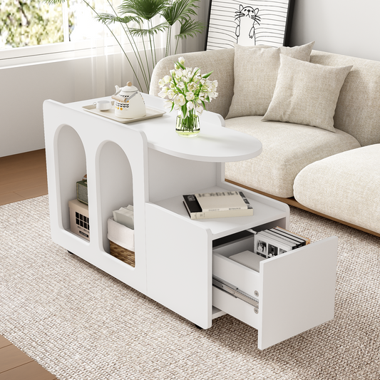 Beistellschrank mit Rollen, vielseitiger Aufbewahrungswagen für Wohnzimmer, Esszimmer und Schlafzimmer, Weißer