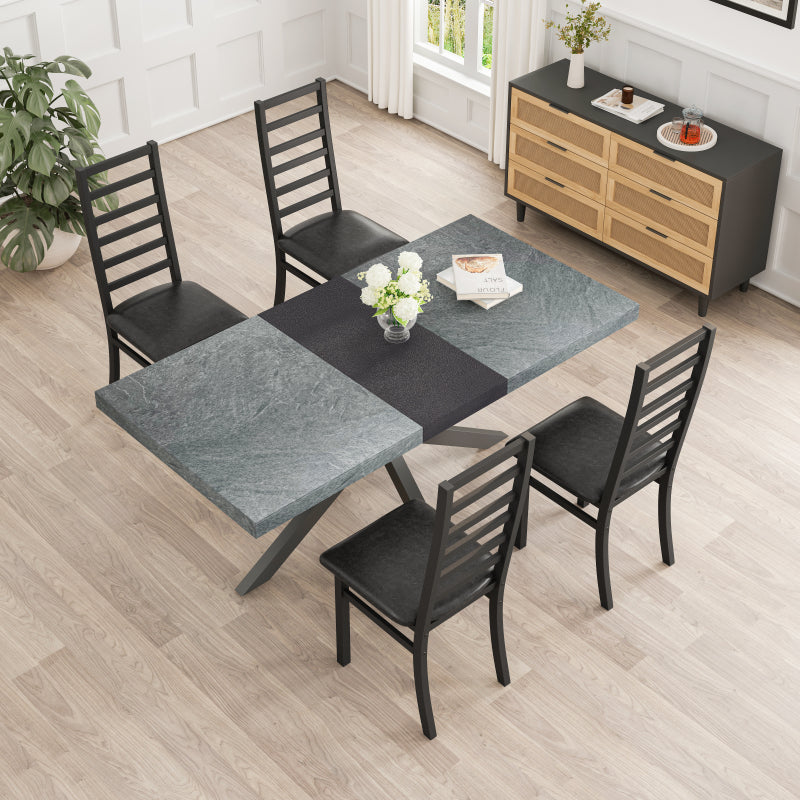 Metal Dining Chairs Set of 4, Steel Legs and PU Leather Seats, High Back Armless Dining Chairs, for Kitchen, Living Room, Black