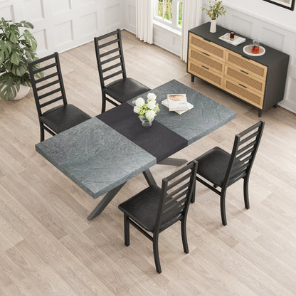 Metal Dining Chairs Set of 4, Steel Legs and PU Leather Seats, High Back Armless Dining Chairs, for Kitchen, Living Room, Black
