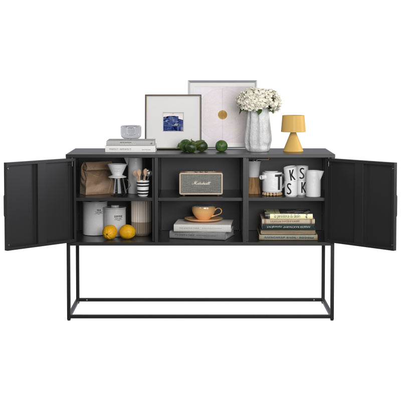 Schwarzer Metall-Akzent-Schrank, Sideboard-Buffet und Aufbewahrungs-Schrank-Safe, Robuster Metallbau mit stilvollem Schwarz, H 75 cm × B 120 cm × T 40 cm