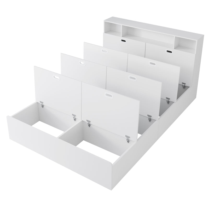 Stauraumbett 140*200cm, Doppelbett,Funktionsbett,Massivholzbett, mit USB-Anschluss, mit Aufbewahrungsbox unter dem Bett, mit Stauraum, ohne Matratze, weiß
