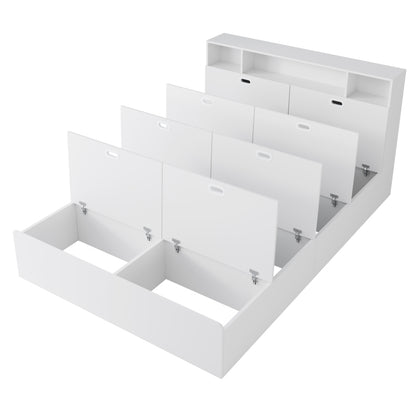 Stauraumbett 140*200cm, Doppelbett,Funktionsbett,Massivholzbett, mit USB-Anschluss, mit Aufbewahrungsbox unter dem Bett, mit Stauraum, ohne Matratze, weiß