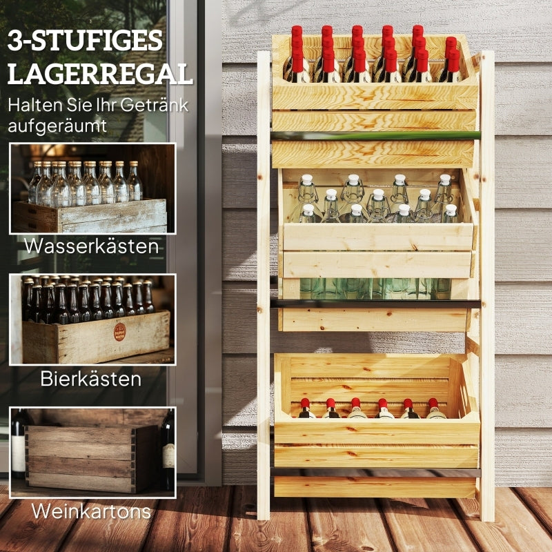Getränkekistenregal für 3 Getränkekisten, Getränkeregal Holz, belastung 150 kg Kastenständer für Bier, Wasser, Naturholz