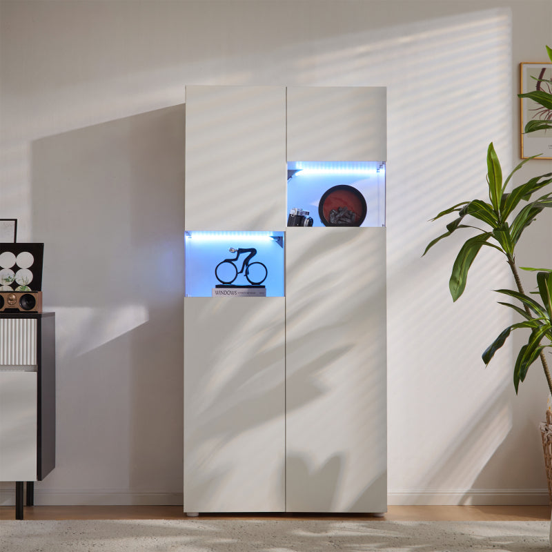 Vitrine mit LED-Beleuchtung, Hochschrank mit transparentes Acryl, für Wohnzimmer Büro Küche, offene Lagerung, Weiß
