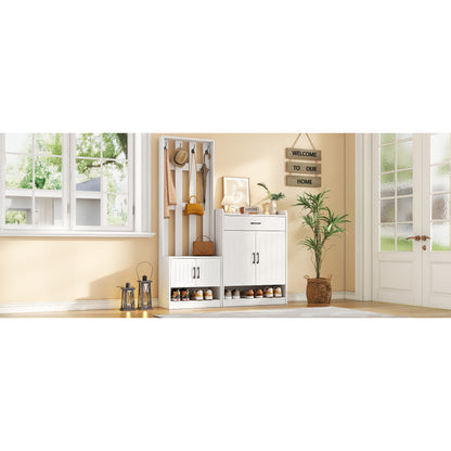 Flurgarderobe Paneel+Schuhschränke, Schuhwechsel-Set, weiß Garderoben-Set 140.6 x 32 x 180 cm