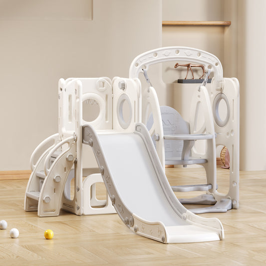 5 in 1 Kinderrutsche, bestehend aus Rutsche, Schaukel, Unterschrank, Basketballkorb und Treppe - HDPE (exkl. Ozeanball)