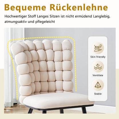 Esszimmerstuhl 2er Set Samt, Schwarz-Metallbeine, Modern Luxus, Cremeweiß