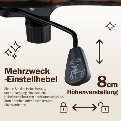 Bürostuhl Ohne Armlehnen,Home Office Stuhl Keine Räder,Heavy Duty Metallbasis,120°Schaukelnder breiter Sitz Ergonomischer Stuhl, Dicken gepolsterte Dreh Eitelkeit Stuhl für Heim und Büro Brown+PU+Metal