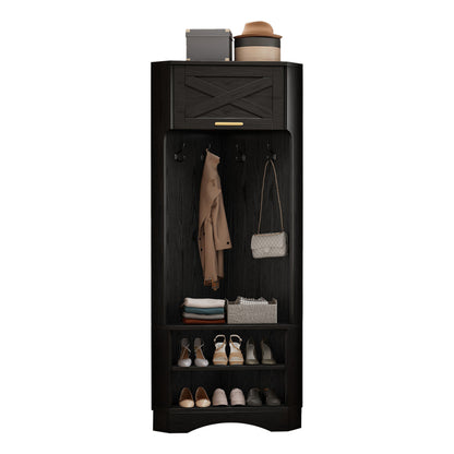Garderoben-Set Moderner Garderobenschrank, Flurgarderobe, 4 hängenden Haken Schwarz,Maße: B53/ /53/H180 cm
