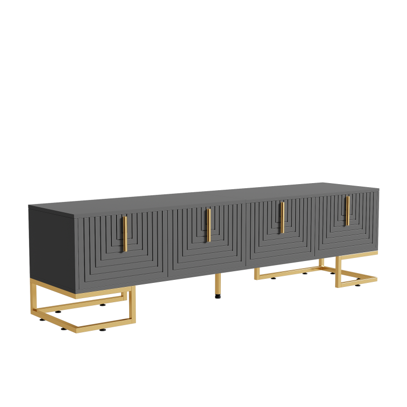 TV-Schrank,lowboard mit strukturierter Tür, TV-Möbel, goldenen Griffen und goldenen Füßen.
