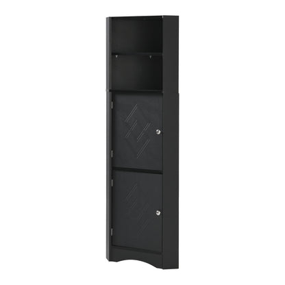 Badschrank, Badmöbel, Eckschrank mit zwei Ablagefächern, offenes Fach mit verstellbarem Einlegeboden, 36.5x 36.5 x 155 cm, schwarz