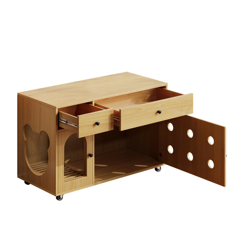 Katzenschrank/Katzenhaus mit abnehmbare Sandablassplatte, geruchsisoliert, ohne Katzenklo, 100×45×66 cm (Naturholzfarbe, Gelbmaplefarbe)