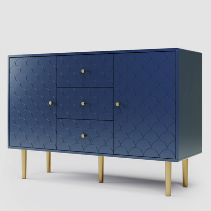 Kommode mit 2 Türen und 3 Schubladen, Verstellbare Ablage, für Wohnzimmer Schlafzimmer, Marineblau-H82/B120/T40 cm