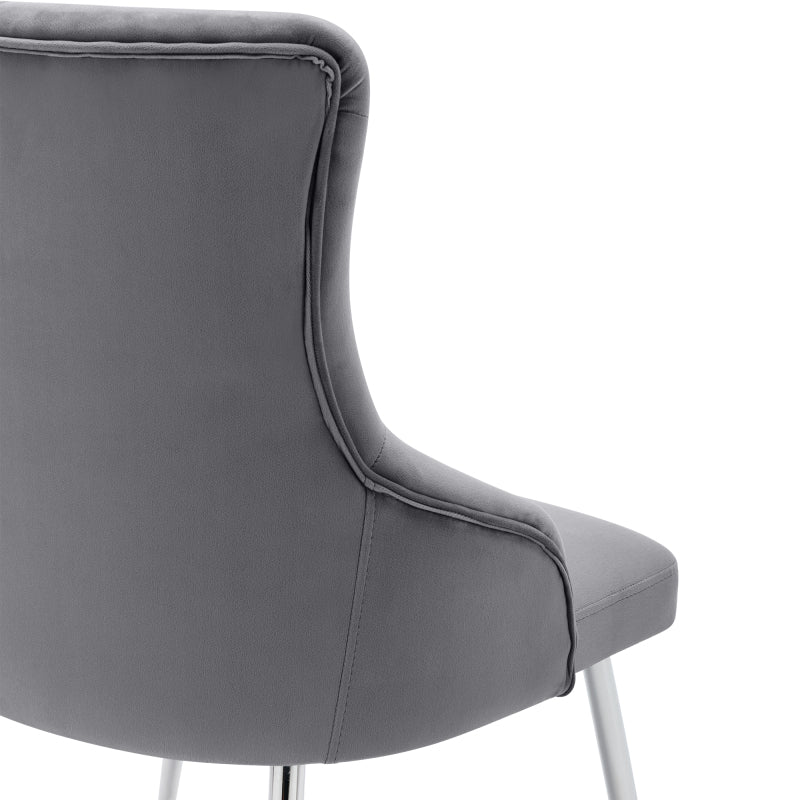 2er Set Esszimmerstuhl mit Knopfmuster, Moderner Loungesessel, Schlafzimmer-Wohnzimmerstuhl mit Lendenkissen, grau