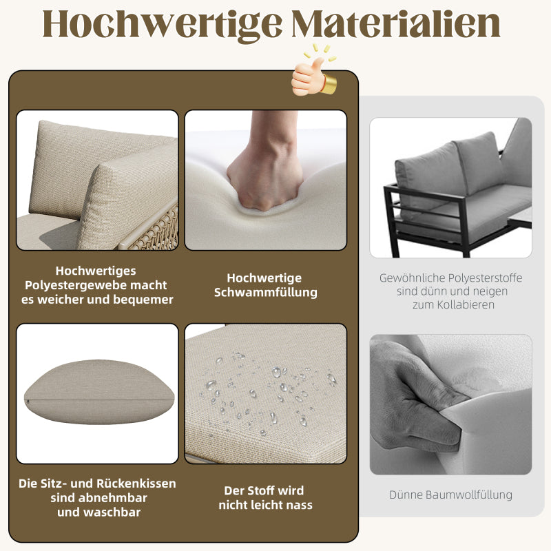 Garten Lounge Set, Seil Gartenmöbel Set, Modernes Outdoor Sofa Set Handgewebtes Seil, Inklusive Aller Sitz- Und Rückenkissen, Balkonset, Garten Und Terrasse, Khaki