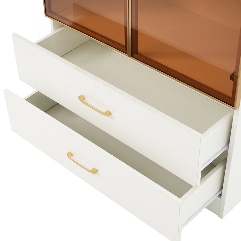 Badezimmerschrank, mittel, mit Lichtleiste, 75 cm breit, mit 2 großen Schubladen und 2 Türen, Glastür
