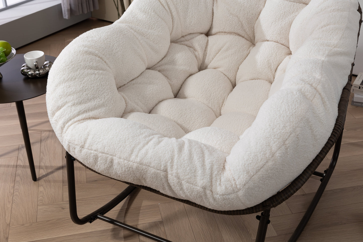Outdoor Rattan Rocking Chair,Padded Cushion Rocker Recliner Chair Outdoor for Front Porch, Living Room, Patio, Garden, White