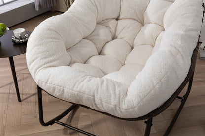 Outdoor Rattan Rocking Chair,Padded Cushion Rocker Recliner Chair Outdoor for Front Porch, Living Room, Patio, Garden, White