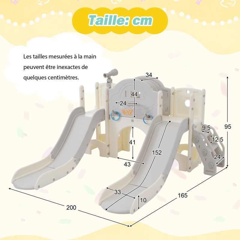 8 in 1 Kinderrutsche Kletterspielzeug, Multifunktionsrutsche mit 2 Rutschen, freistehende Rutsche, Klettern, Bohrspiel, Stauraum, Spielkorridor, Basketballkorb, Lasso-Spiel, Teleskop. Hergestellt aus