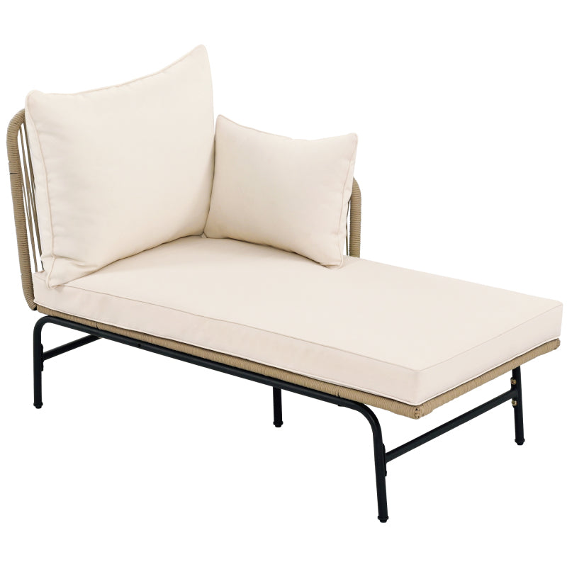 Gartenlounge-Set, Gartenmöbel-Set, Gartenlounge mit Eisengestell und beigem Seilbezug, Gartenmöbel aus gewebtem Seil für den Außenbereich, L-förmiges Gesprächsset mit Tisch, Beige