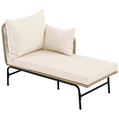 Gartenlounge-Set, Gartenmöbel-Set, Gartenlounge mit Eisengestell und beigem Seilbezug, Gartenmöbel aus gewebtem Seil für den Außenbereich, L-förmiges Gesprächsset mit Tisch, Beige