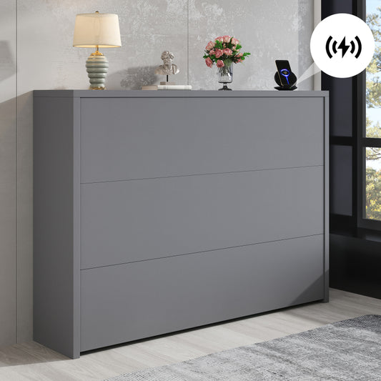 Faltbarer Schreibtisch mit Rollen & Wireless Charger–2-in-1 Sideboard & Arbeitsplatz, 115×27×93 cm (geschlossen, 95×51cm) Grey