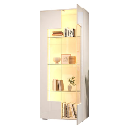 Vitrine LED App-Steuerung, 173 cm, Hochglanz Weiß, Acryl/Glas, Kippschutz