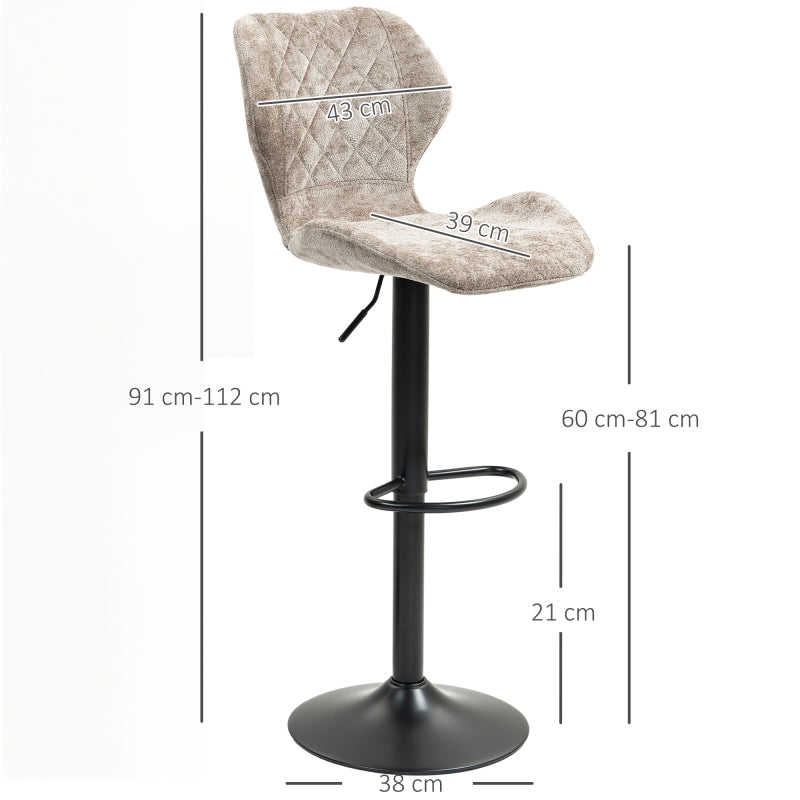 Barhocker 2er-Set, Gepolstert Barstuhl mit Lehne, 360° Drehbar Tresenhocker für Küche, Wohnzimmer, Braun