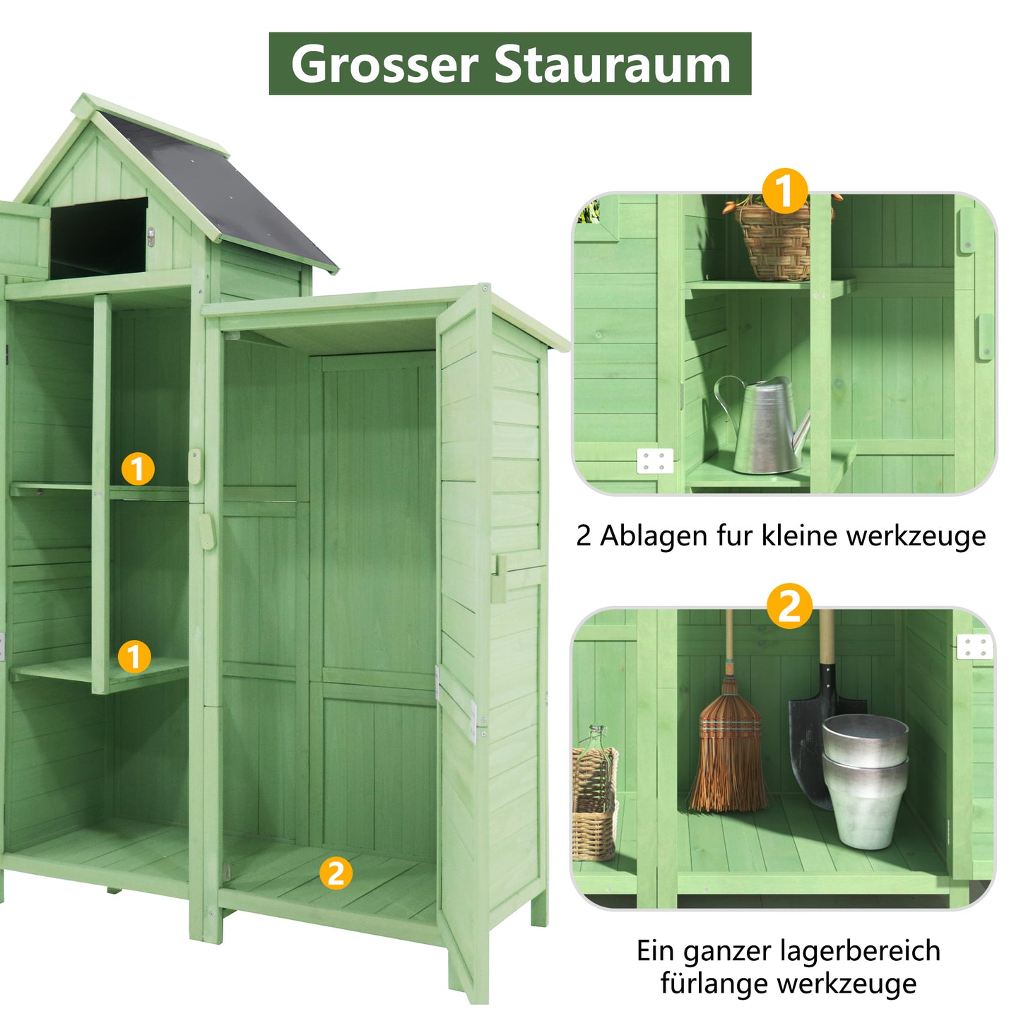 Gerätehaus Gartenschrank Geräteschuppen Geräteschrank, BxT: 118x54 cm, 118 x 54 x 173 cm (BxTxH), wetterfest, Holz, Grünes, PVC-Dach (Set, 1 St., 1 x Geräteschrank)