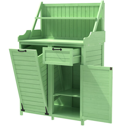 Holz Gartenschrank,Gartenschrank mit Regalen  Outdoor Schrank, Gartenschrank Geräteschuppen Terrassenschrank, Balkonschrank, Gerätehaus, Garten Möbel,Grün