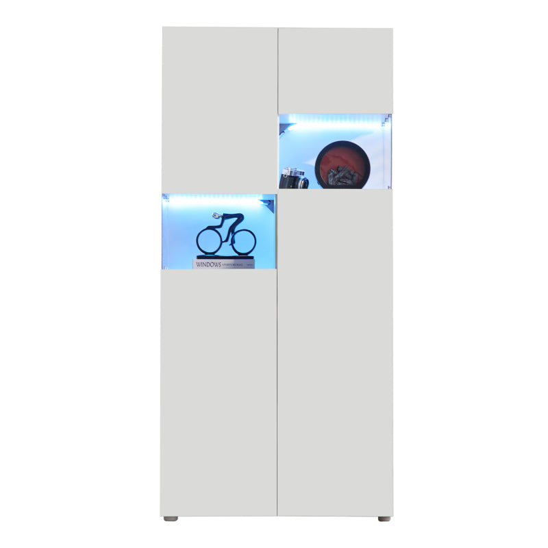 Vitrine mit LED-Beleuchtung, Hochschrank mit transparentes Acryl, für Wohnzimmer Büro Küche, offene Lagerung, Weiß