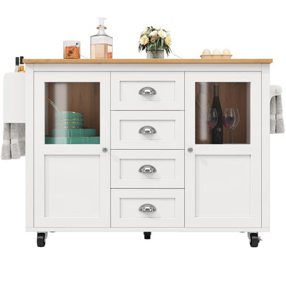 Kücheninsel,Küchenschrank,Buffetschrank,120x73(45)x93cm,ausziehbarer Küchenwagen mit Rollen, Handtuchhalter, Gewürzregal, verstellbaren Einlegeböden, zwei Türen, vier Schubladen, weiß