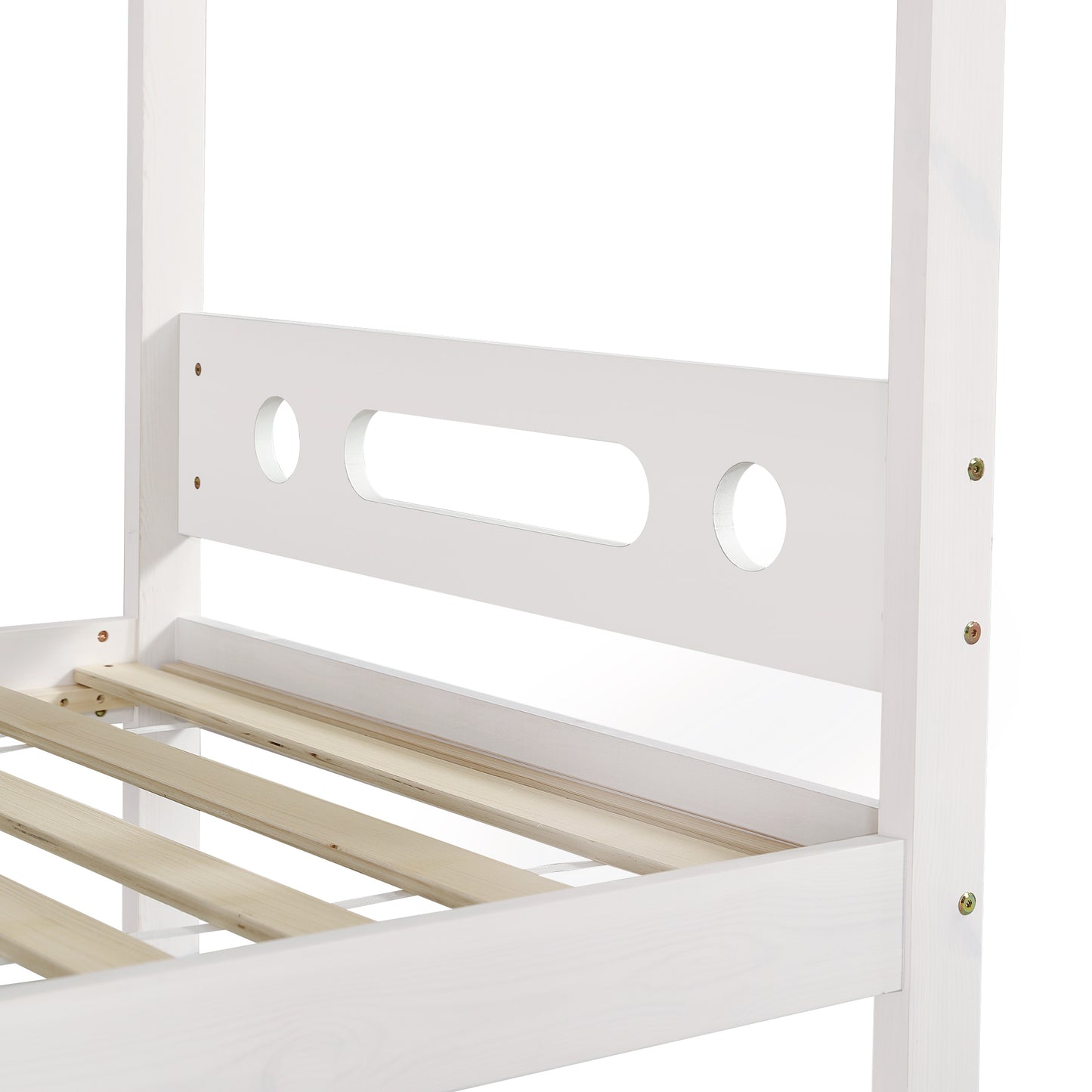 Etagenbett, Kinderbett mit Fallschutzgitter, Zwei Schubladen auf Rollen, Offenes Regal, Fünfstufige Leiter, Reichlich Stauraum, Kiefer+MDF, Weiß