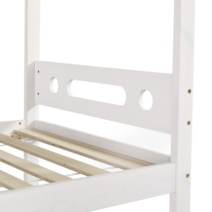 Etagenbett, Kinderbett mit Fallschutzgitter, Zwei Schubladen auf Rollen, Offenes Regal, Fünfstufige Leiter, Reichlich Stauraum, Kiefer+MDF, Weiß