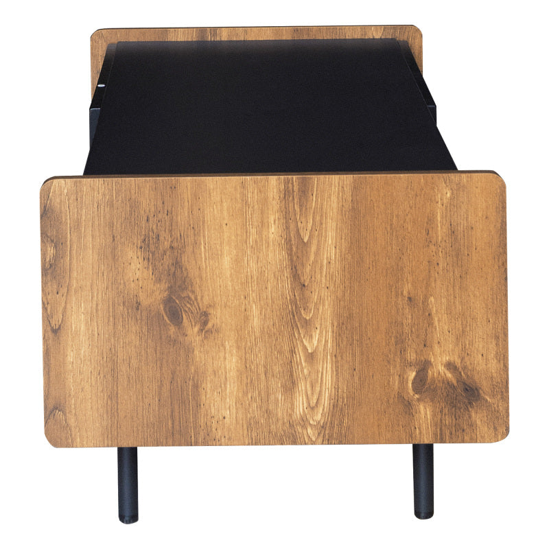 90 cm Schwarze und Holzfarbene Couchtisch – Moderner Stil, Zwei Offene Fächer und Zwei Türen, Dämpfende Scharniere