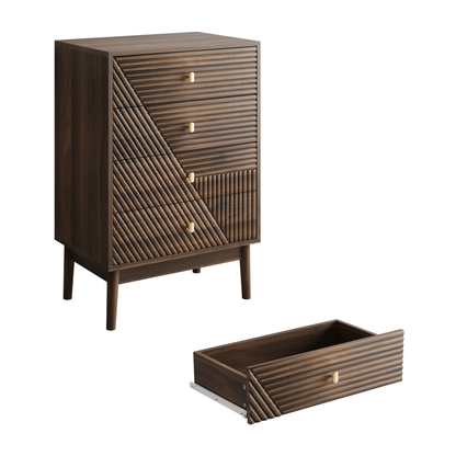 Kommode mit 4 Schubladen, Aufbewahrungsschrank aus Holz, Frisiertisch-Aufbewahrungsschrank für Wohnzimmer, Schlafzimmer, Flur, Walnuss