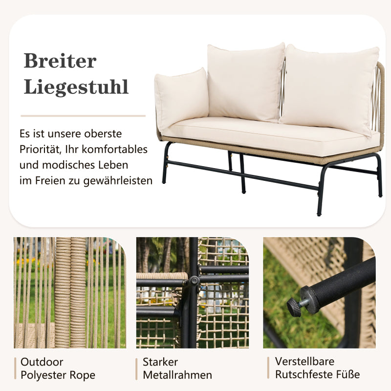Gartenlounge-Set, Gartenmöbel-Set, Gartenlounge mit Eisengestell und beigem Seilbezug, Gartenmöbel aus gewebtem Seil für den Außenbereich, L-förmiges Gesprächsset mit Tisch, Beige